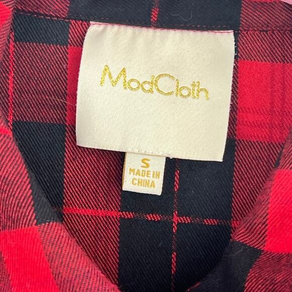 Modcloth red and black plaid flannel button down dress size small - Picture 8 of 9